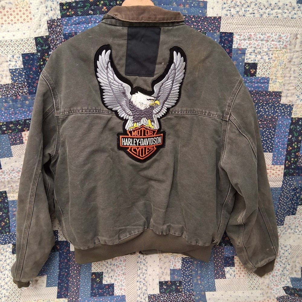 Vintage Carhartt J14 MOS Santa Fe Harley Davidson Patched Jacket Size 2XL